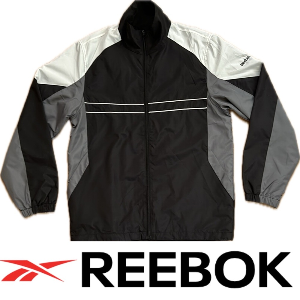 ⛳️PERFORMER JACKET | Black & Gray with White Wind Jacket | Reebok—Men’s Large